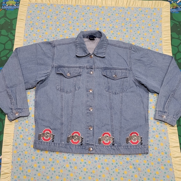 🌿🏈 OSU Ohio State Buckeyes 🔥 Womens Denim Jean Jacket 🏟 Medium LasOLas 🫡 - Picture 7 of 10